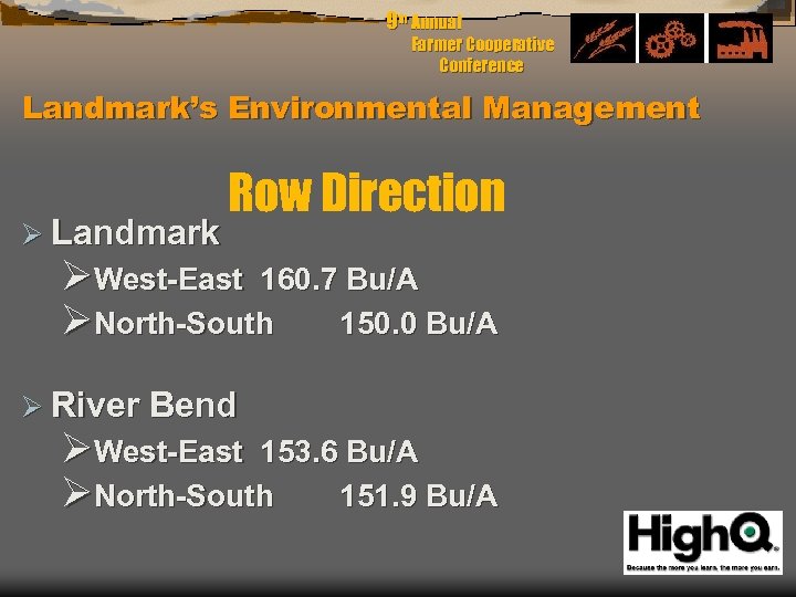 9 th Annual Farmer Cooperative Conference Landmark’s Environmental Management Ø Landmark Row Direction ØWest-East