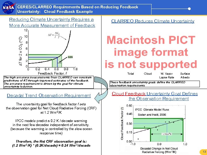 CERES/CLARREO Requirements Based on Reducing Feedback Uncertainty: Cloud Feedback Example T for 2 x