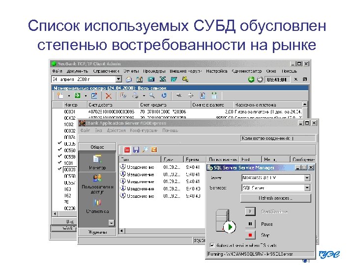 Список используемых СУБД обусловлен степенью востребованности на рынке 