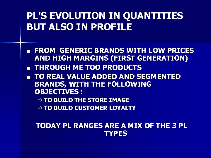 PL'S EVOLUTION IN QUANTITIES BUT ALSO IN PROFILE n n n FROM GENERIC BRANDS