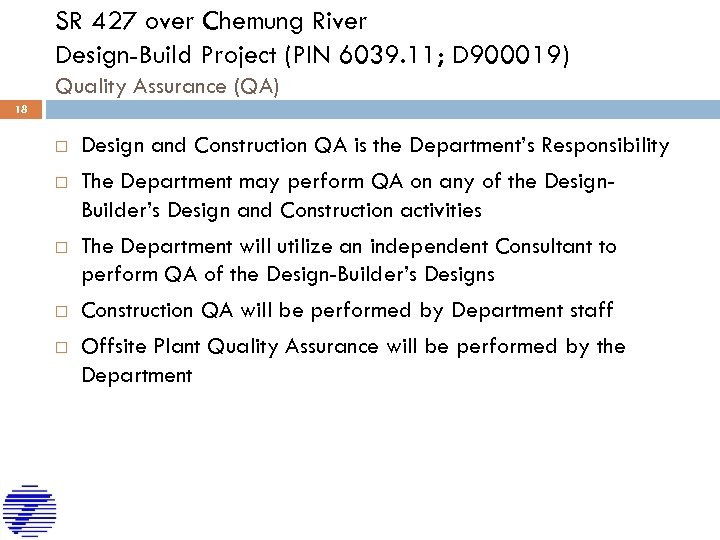 SR 427 over Chemung River Design-Build Project (PIN 6039. 11; D 900019) Quality Assurance
