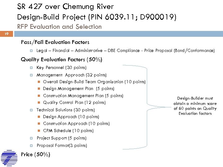 SR 427 over Chemung River Design-Build Project (PIN 6039. 11; D 900019) RFP Evaluation