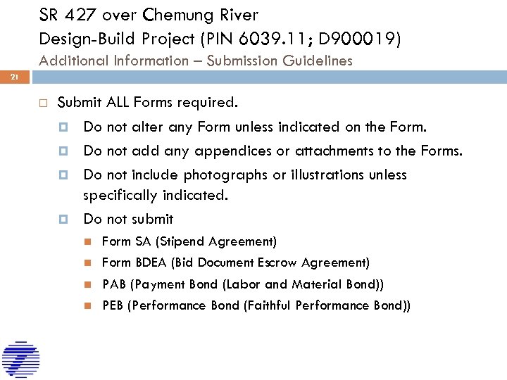 SR 427 over Chemung River Design-Build Project (PIN 6039. 11; D 900019) Additional Information