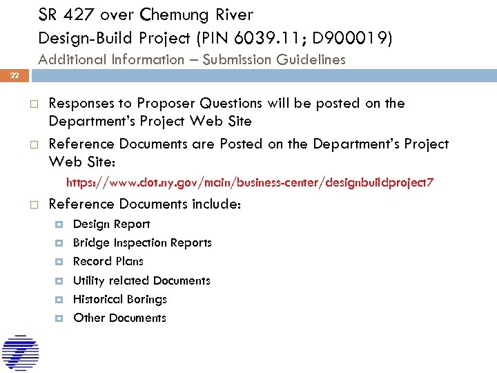 SR 427 over Chemung River Design-Build Project (PIN 6039. 11; D 900019) Additional Information