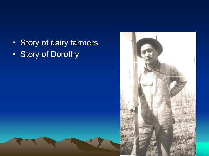  • Story of dairy farmers • Story of Dorothy 