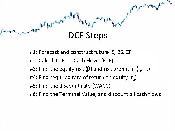 DCF Steps #1: Forecast and construct future IS, BS, CF #2: Calculate Free Cash