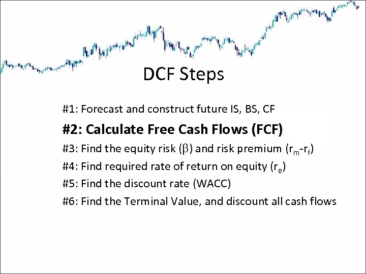 DCF Steps #1: Forecast and construct future IS, BS, CF #2: Calculate Free Cash