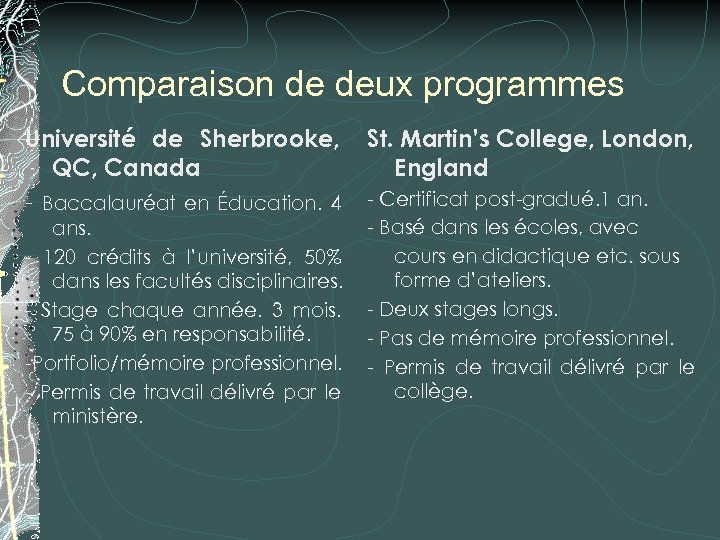 Comparaison de deux programmes Université de Sherbrooke, QC, Canada - Baccalauréat en Éducation. 4