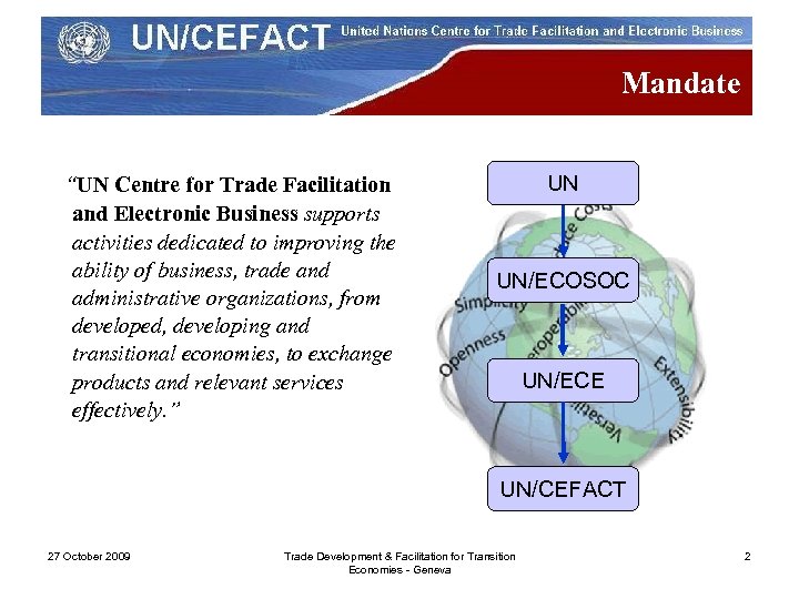 Mandate “UN Centre for Trade Facilitation and Electronic Business supports activities dedicated to improving