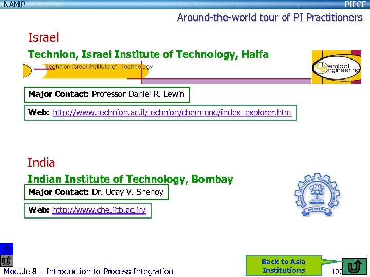 NAMP PIECE Around-the-world tour of PI Practitioners Israel Technion, Israel Institute of Technology, Haifa