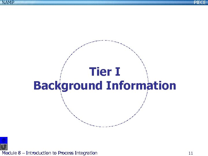 NAMP PIECE Tier I Background Information Module 8 – Introduction to Process Integration 11