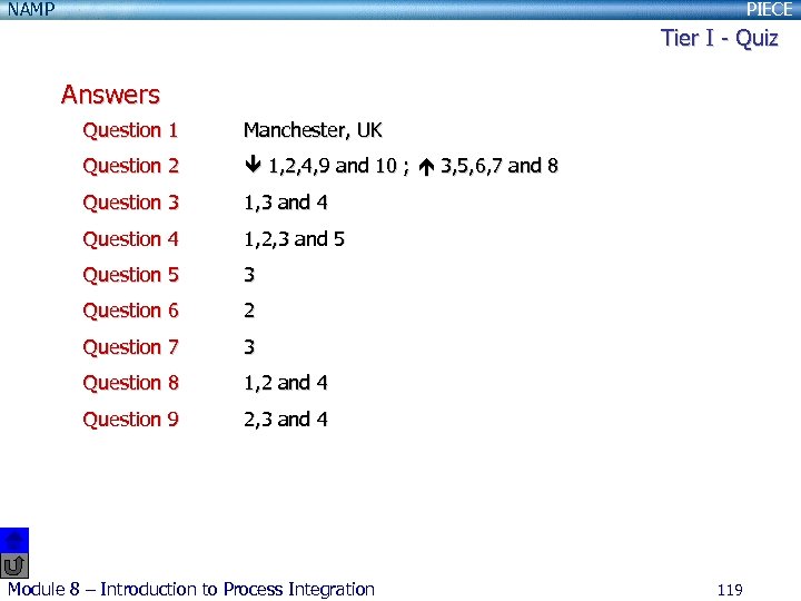 NAMP PIECE Tier I - Quiz Answers Question 1 Manchester, UK Question 2 1,