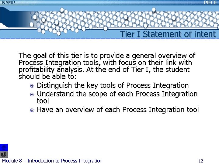 NAMP PIECE Tier I Statement of intent The goal of this tier is to