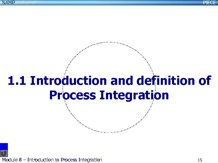 NAMP PIECE 1. 1 Introduction and definition of Process Integration Module 8 – Introduction