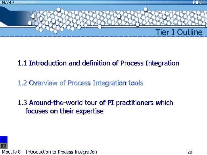NAMP PIECE Tier I Outline 1. 1 Introduction and definition of Process Integration 1.