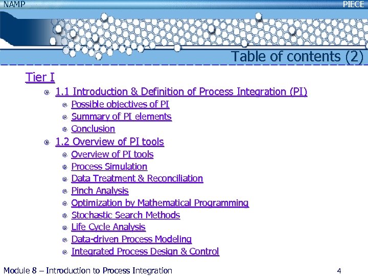 NAMP PIECE Table of contents (2) Tier I 1. 1 Introduction & Definition of