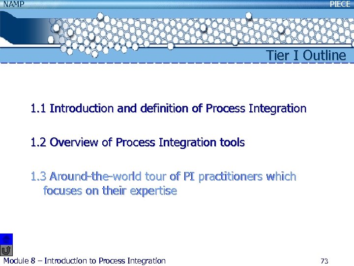 NAMP PIECE Tier I Outline 1. 1 Introduction and definition of Process Integration 1.