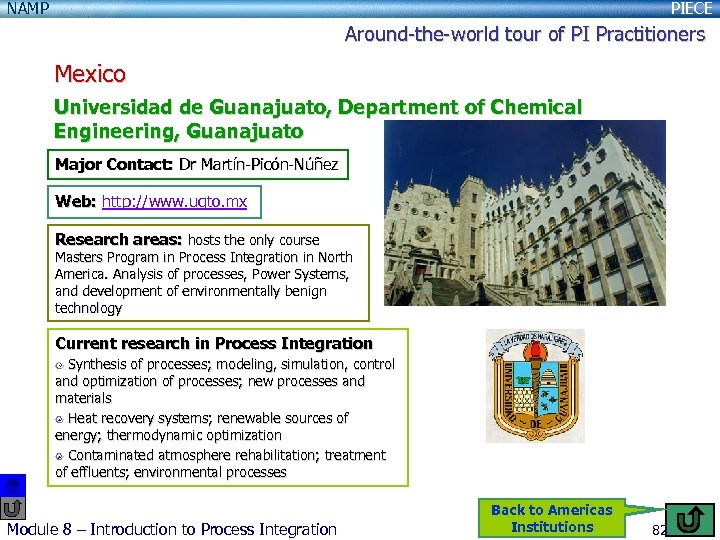 NAMP PIECE Around-the-world tour of PI Practitioners Mexico Universidad de Guanajuato, Department of Chemical
