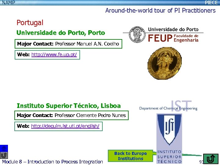 NAMP PIECE Around-the-world tour of PI Practitioners Portugal Universidade do Porto, Porto Major Contact: