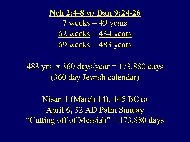 Neh 2: 4 -8 w/ Dan 9: 24 -26 7 weeks = 49 years