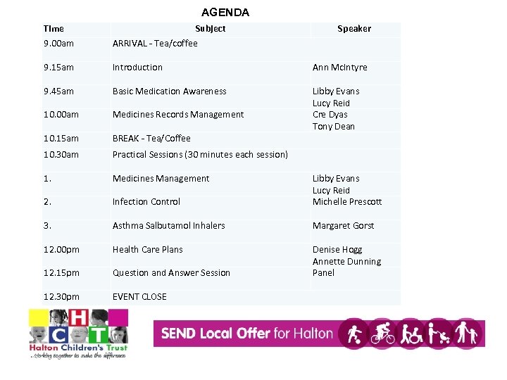 AGENDA Time 9. 00 am 9. 15 am 9. 45 am 10. 00 am