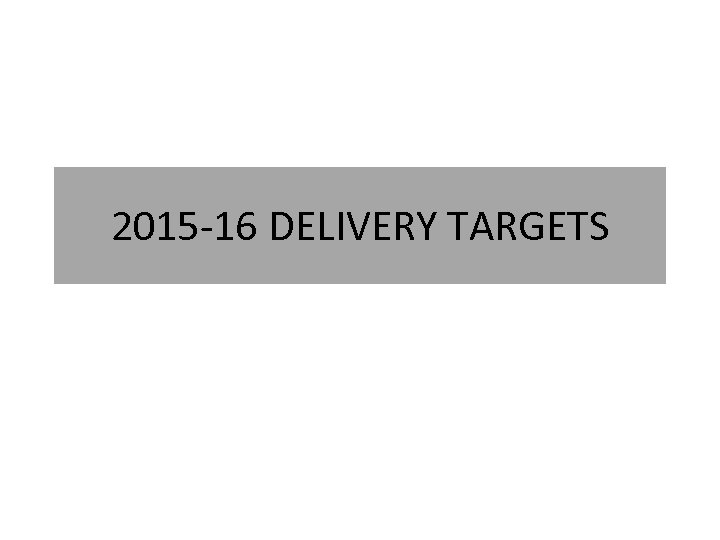 2015 -16 DELIVERY TARGETS 