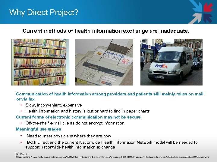 Why Direct Project? Current methods of health information exchange are inadequate. Communication of health