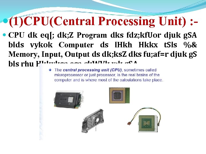  (1)CPU(Central Processing Unit) : CPU dk eq[; dk; Z Program dks fdz; kf.