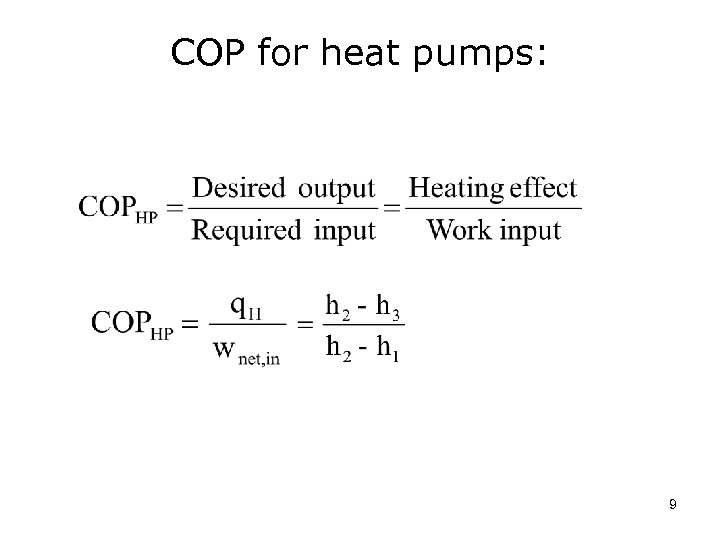 COP for heat pumps: 9 