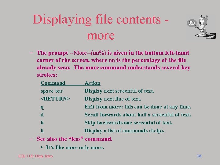 Displaying file contents more – The prompt --More--(nn%) is given in the bottom left-hand