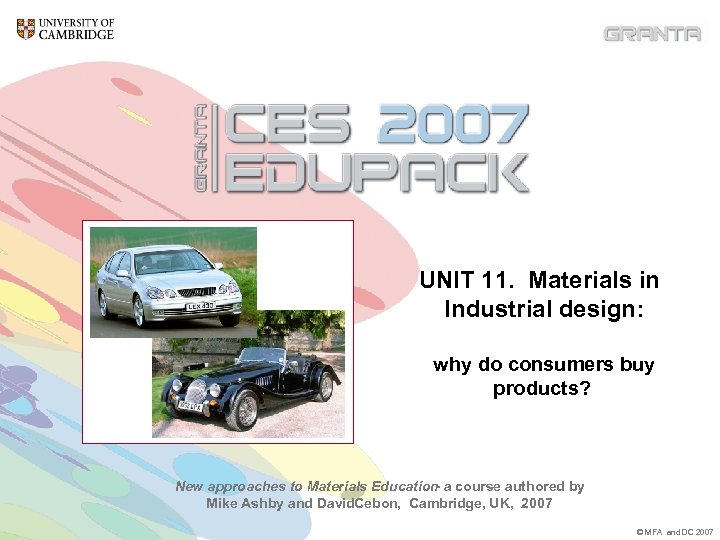 UNIT 11. Materials in Industrial design: why do consumers buy products? New approaches to