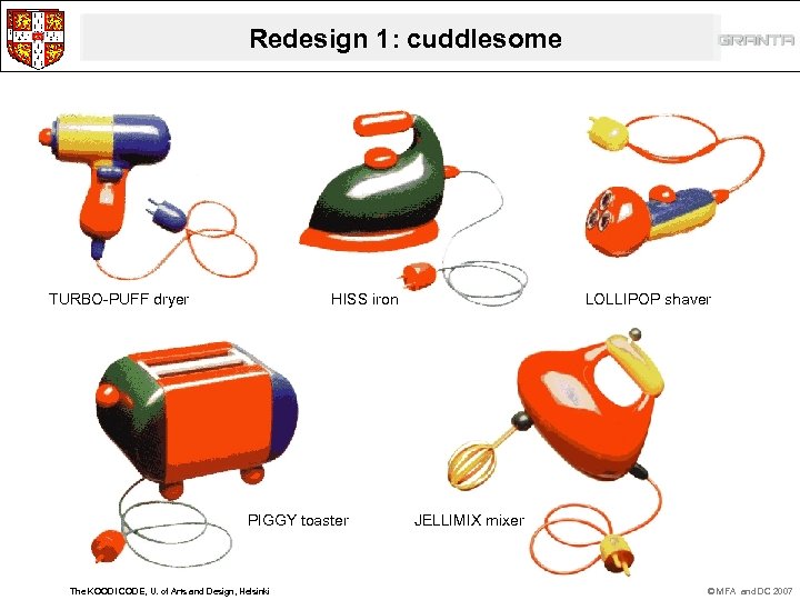 Redesign 1: cuddlesome TURBO-PUFF dryer HISS iron PIGGY toaster The KOODI CODE, U. of