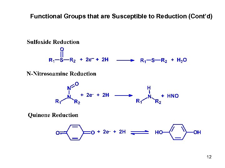 Functional Groups that are Susceptible to Reduction (Cont’d) 12 