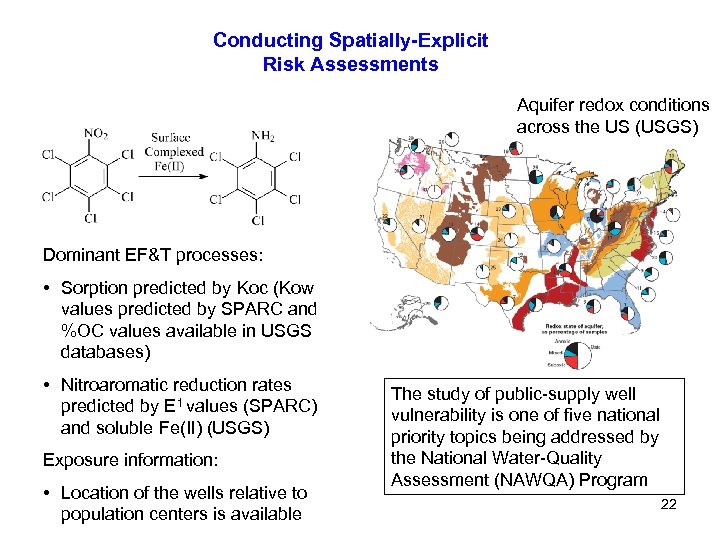 Conducting Spatially-Explicit Risk Assessments Aquifer redox conditions across the US (USGS) Dominant EF&T processes: