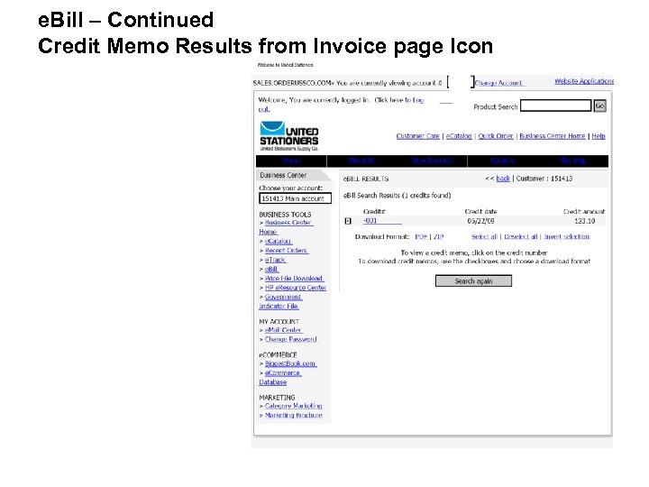 e. Bill – Continued Credit Memo Results from Invoice page Icon 