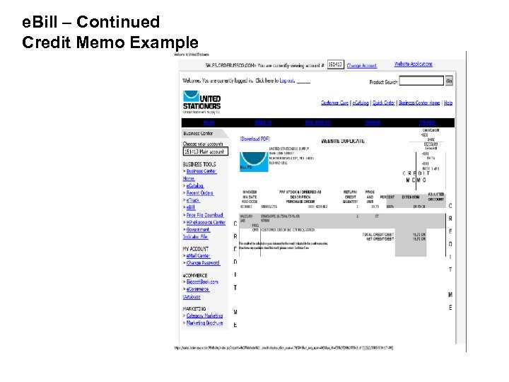 e. Bill – Continued Credit Memo Example 