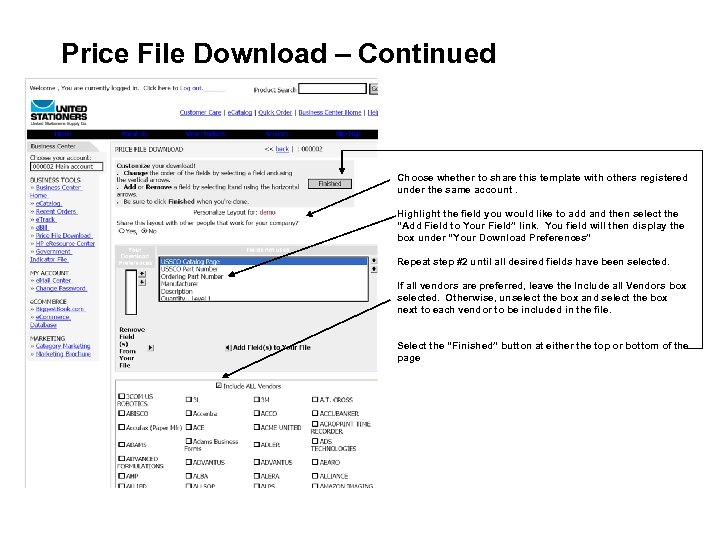 Price File Download – Continued Choose whether to share this template with others registered