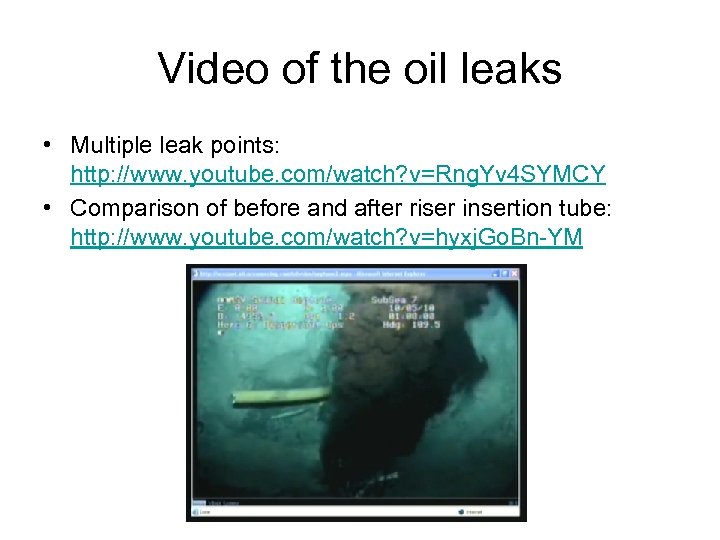 Video of the oil leaks • Multiple leak points: http: //www. youtube. com/watch? v=Rng.