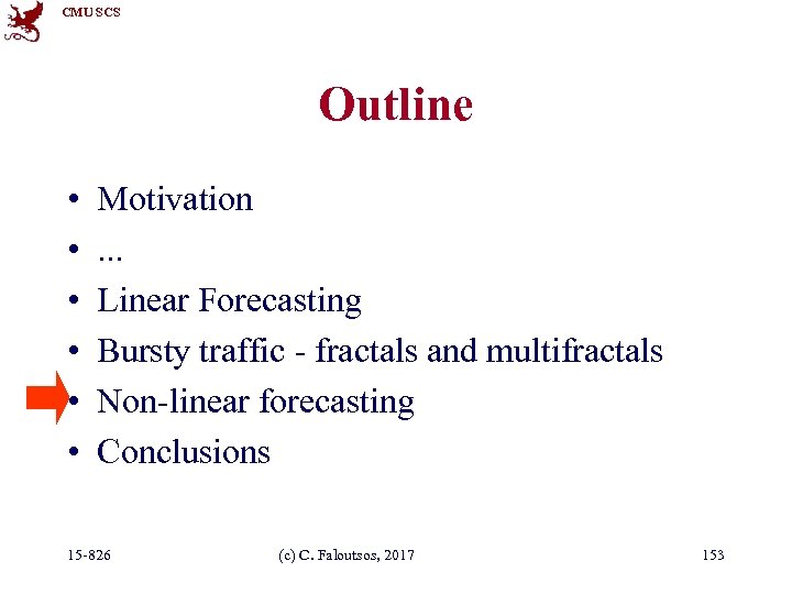 CMU SCS Outline • • • Motivation. . . Linear Forecasting Bursty traffic -