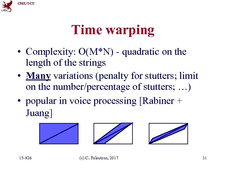 CMU SCS Time warping • Complexity: O(M*N) - quadratic on the length of the