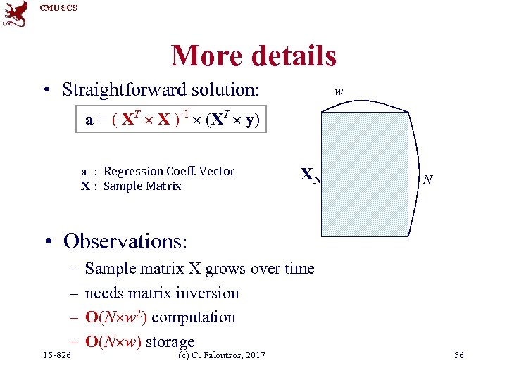 CMU SCS More details • Straightforward solution: w a = ( XT X )-1