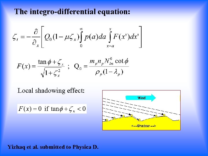 The integro-differential equation: Local shadowing effect: Yizhaq et al. submitted to Physica D. 