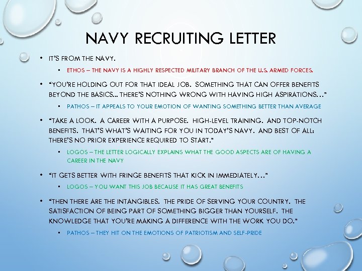 NAVY RECRUITING LETTER • IT’S FROM THE NAVY. • ETHOS – THE NAVY IS