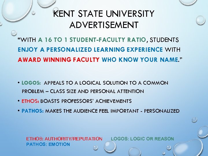 KENT STATE UNIVERSITY ADVERTISEMENT “WITH A 16 TO 1 STUDENT-FACULTY RATIO, STUDENTS ENJOY A
