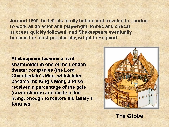 Around 1590, he left his family behind and traveled to London to work as