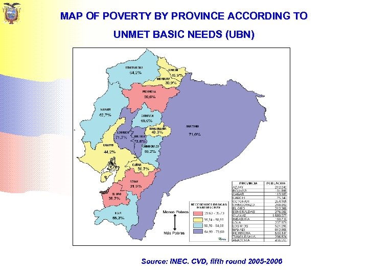 MAP OF POVERTY BY PROVINCE ACCORDING TO UNMET BASIC NEEDS (UBN) Source: INEC. CVD,