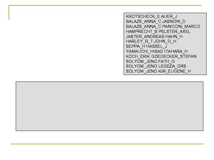 KROTSCHECK_E AUER_J BALAZS_ANNA_C JASNOW_D BALAZS_ANNA_C PANICONI_MARCO HAMPRECHT_B PELSTER_AXEL JASTER_ANDREAS HAHN_H HARLEY_R_T JOHN_G_H SEPPA_H HASSEL_J