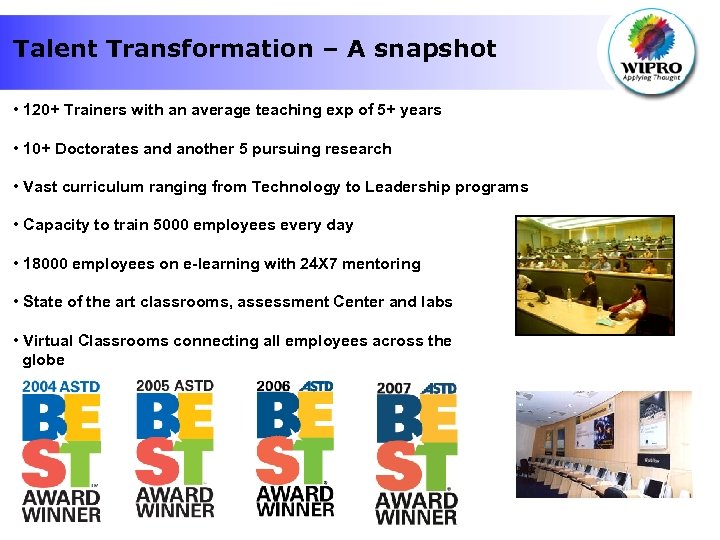 Talent Transformation – A snapshot • 120+ Trainers with an average teaching exp of