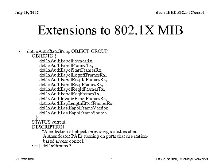 July 10, 2002 doc. : IEEE 802. 1 -02/xxxr 0 Extensions to 802. 1