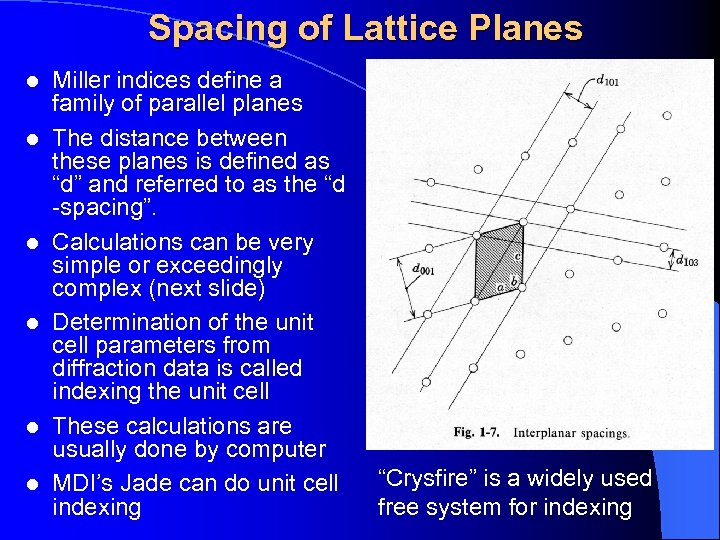 Spacing of Lattice Planes l l l Miller indices define a family of parallel